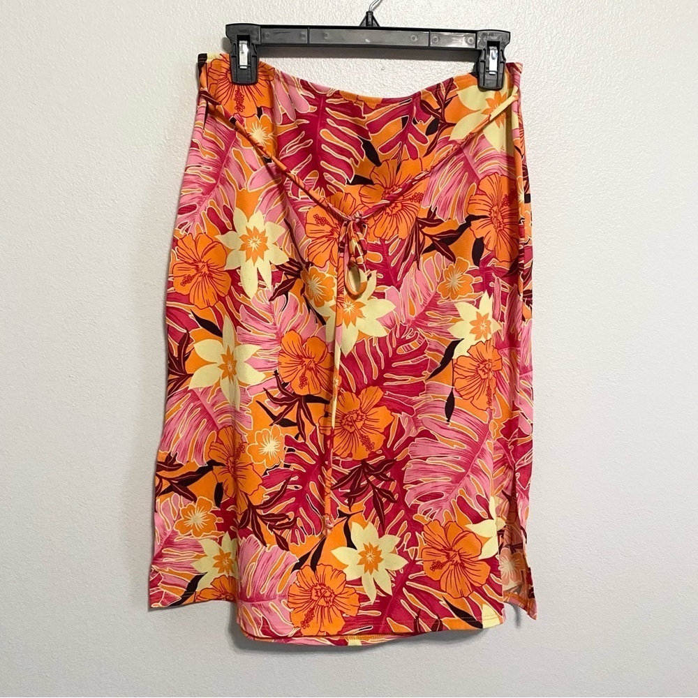 Wet Seal Y2k Orange Tropical Floral Vacation Swim Cover Pencil Skirt Size Large